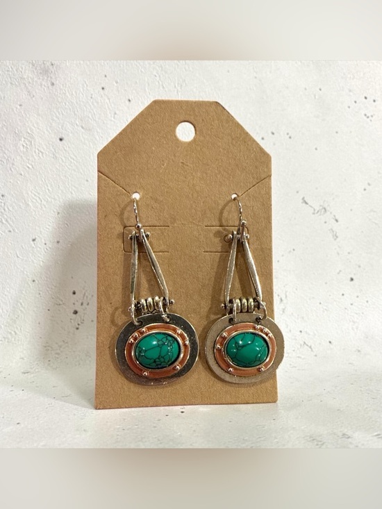 Jewelry - Stone, Copper, Silver Tone Drop Earrings